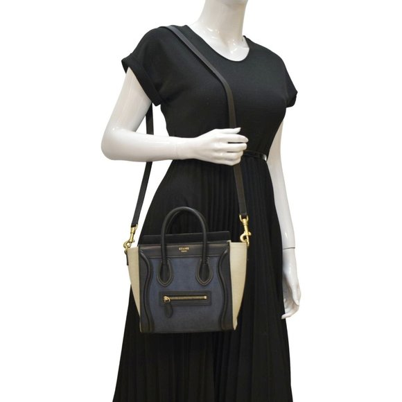 CELINE  Nano Luggage Textile Leather Shoulder Bag Tricolor - Picture 2 of 11